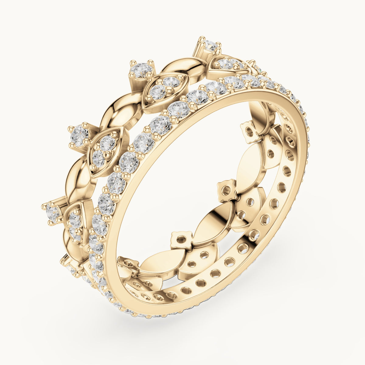 Round lab-grown diamond crown ring in yellow gold, 0.835 CT TW, view 2