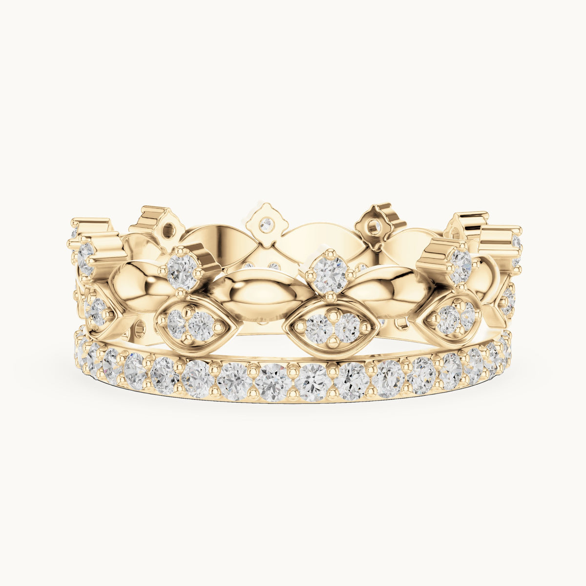 Round lab-grown diamond crown ring in yellow gold, 0.835 CT TW, view 3