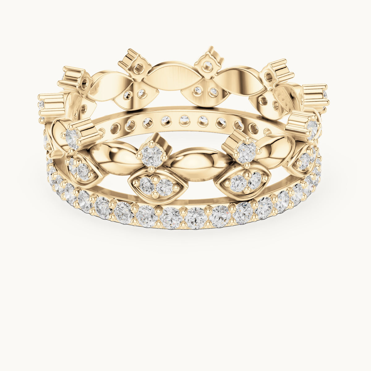 Round lab-grown diamond crown ring in yellow gold, 0.835 CT TW, view 4