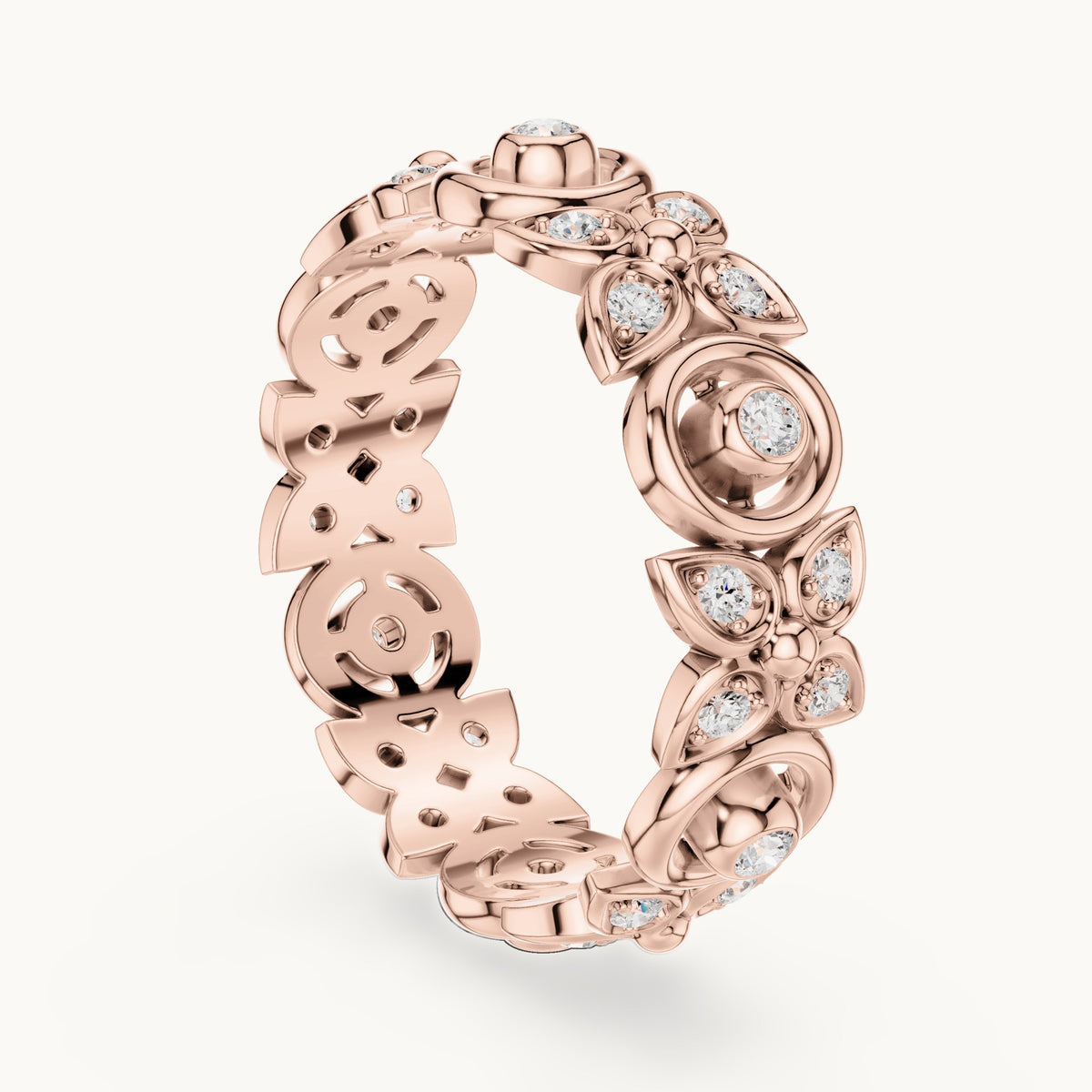 Round lab-grown diamond openwork full eternity band in rose gold, 0.36 CT TW, view 1