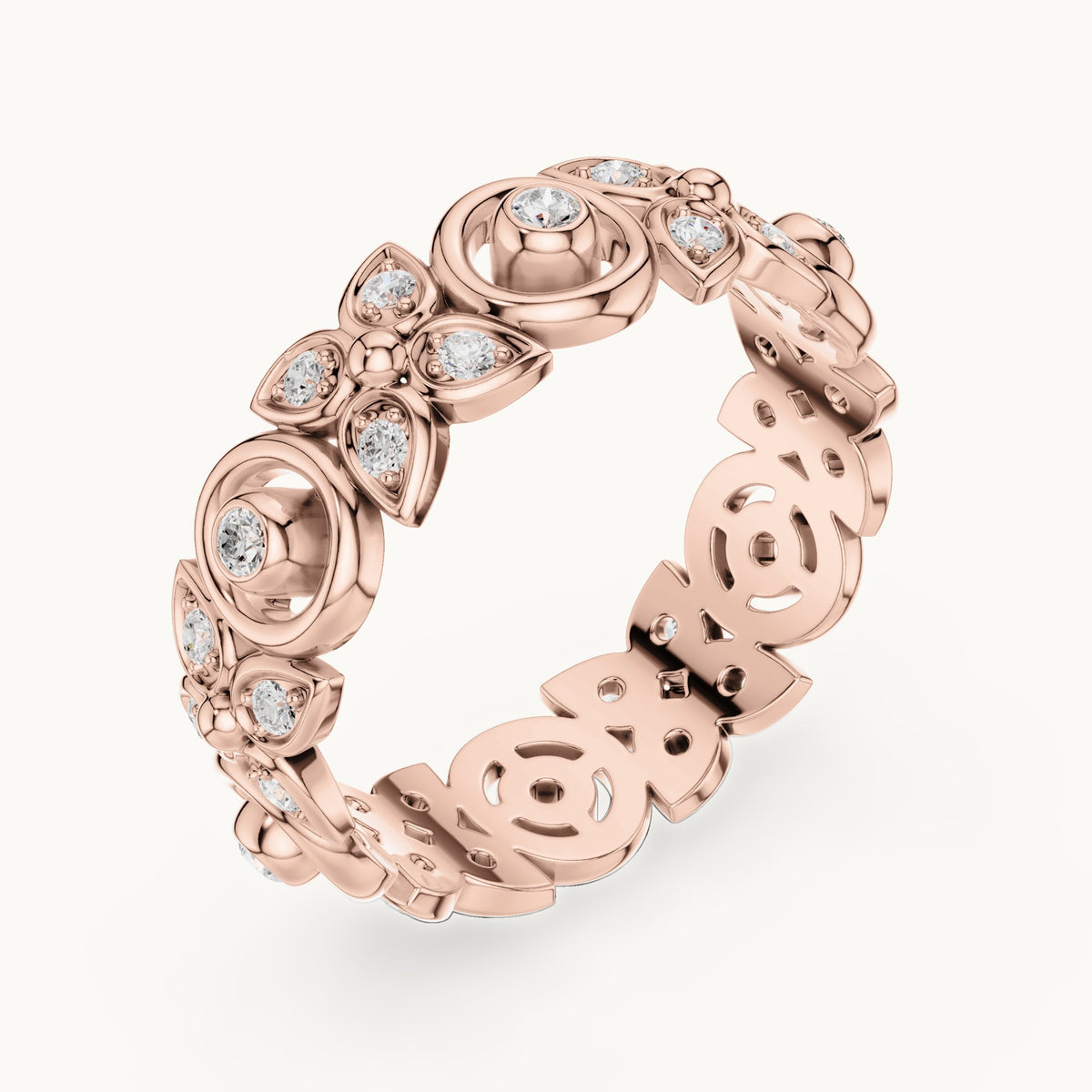 Round lab-grown diamond openwork full eternity band in rose gold, 0.36 CT TW, view 2