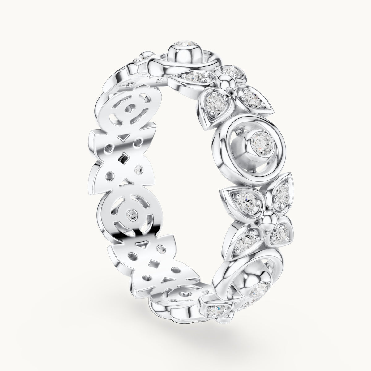 Round lab-grown diamond openwork full eternity band in white gold, 0.36 CT TW, view 1