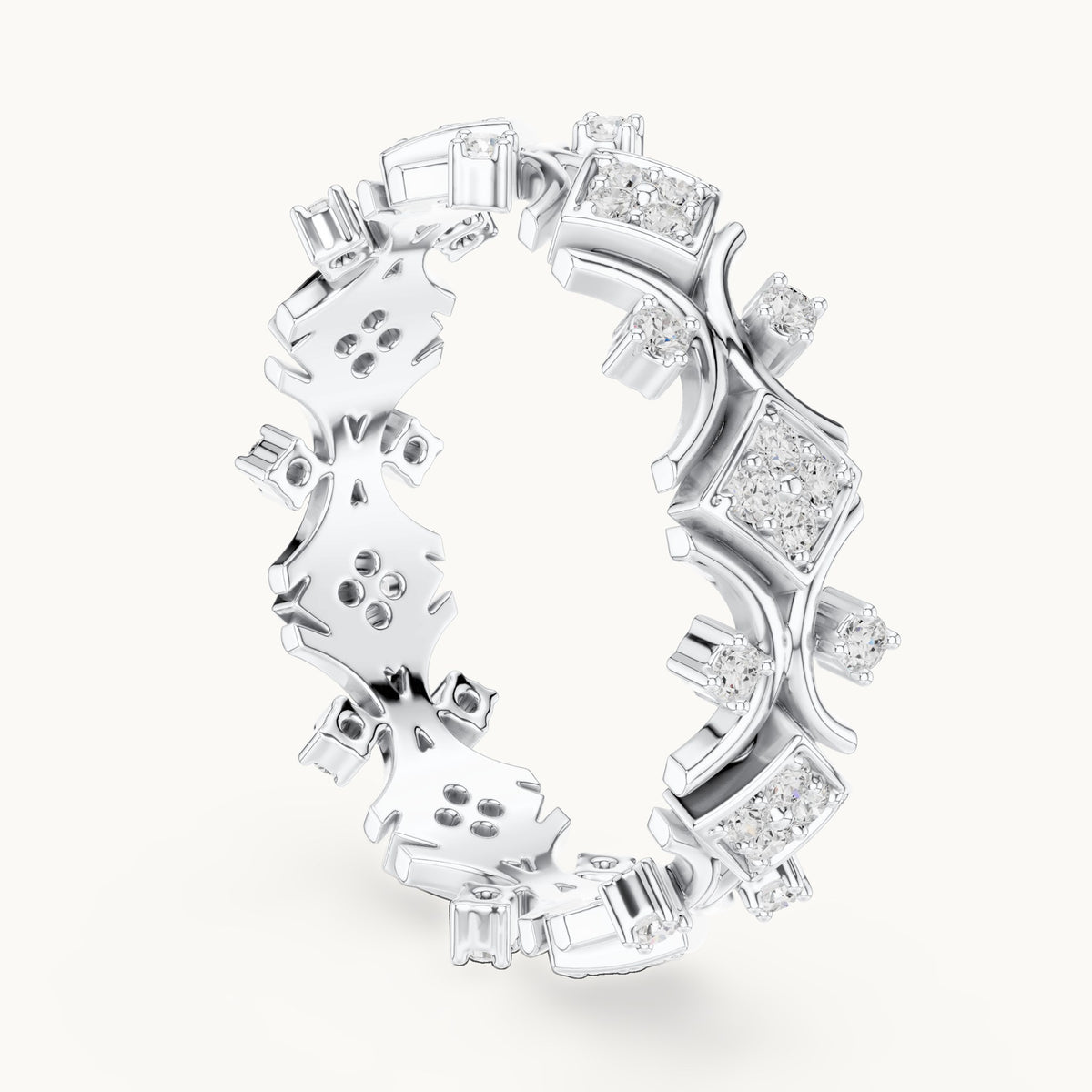 Round lab-grown diamond openwork full eternity band in white gold, 0.416 CT TW, view 1