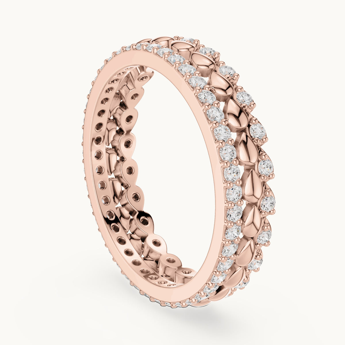 Round lab-grown diamond pavé full eternity band in rose gold, 0.67 CT TW, view 1