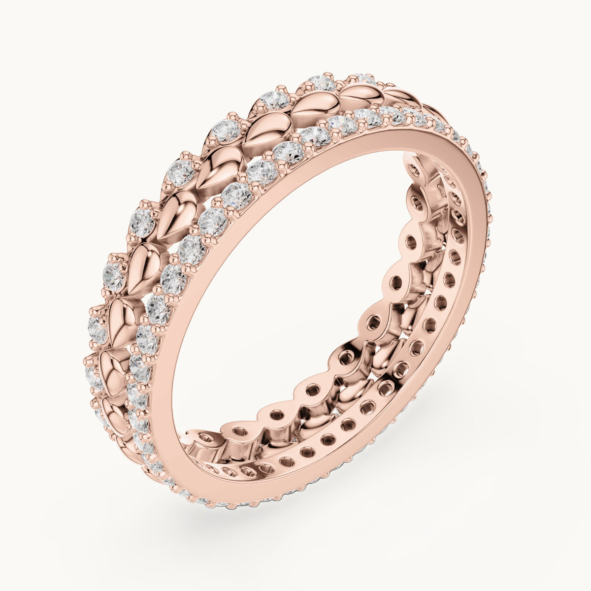 Round lab-grown diamond pavé full eternity band in rose gold, 0.67 CT TW, view 2