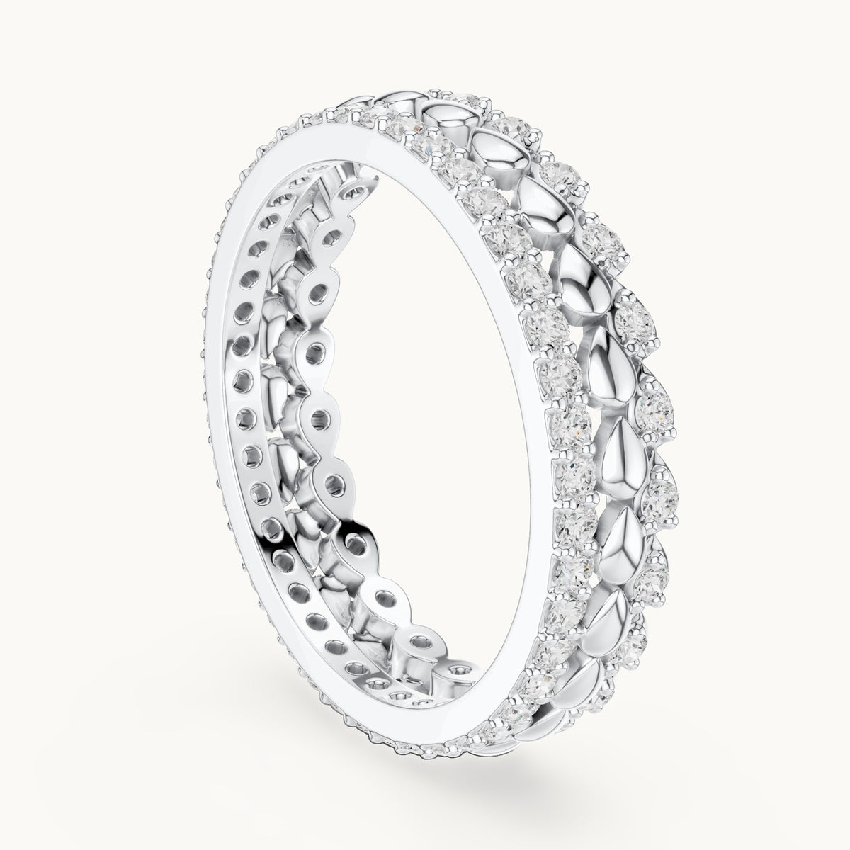 Round lab-grown diamond pavé full eternity band in white gold, 0.67 CT TW, view 1