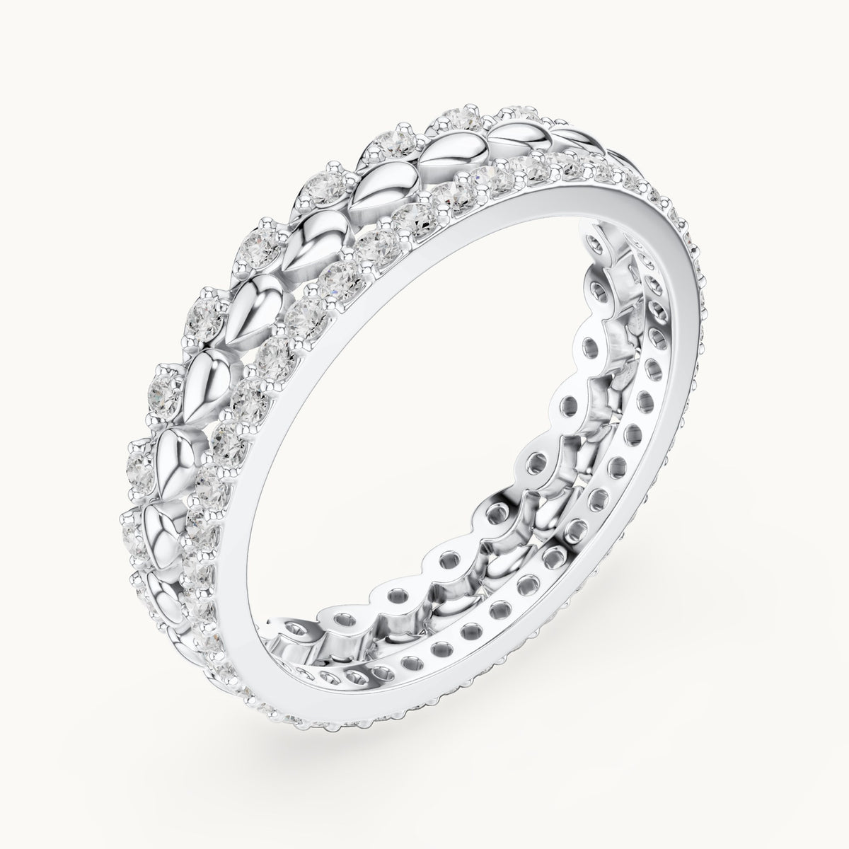 Round lab-grown diamond pavé full eternity band in white gold, 0.67 CT TW, view 2