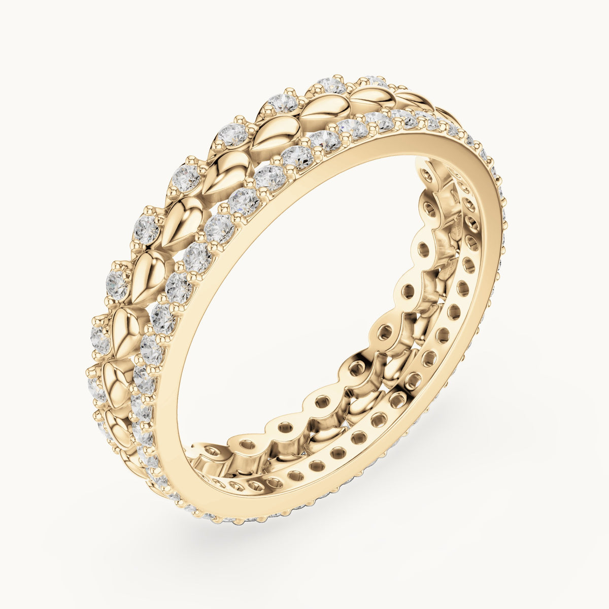 Round lab-grown diamond pavé full eternity band in yellow gold, 0.67 CT TW, view 2