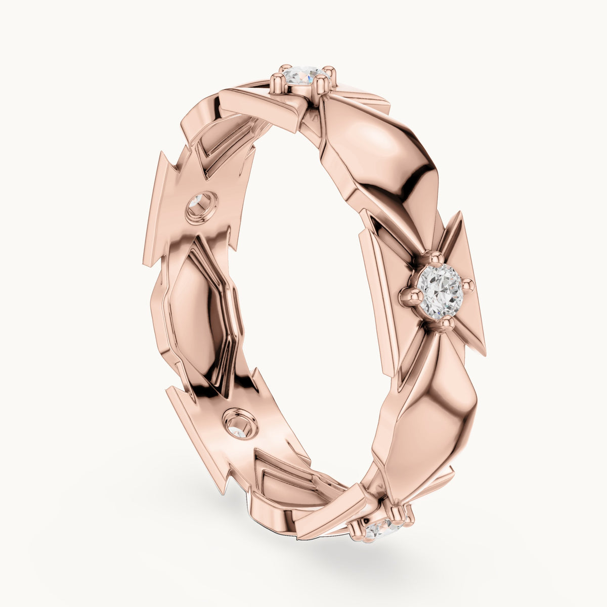 Round lab-grown diamond station full eternity band in rose gold, 0.175 CT TW, view 1