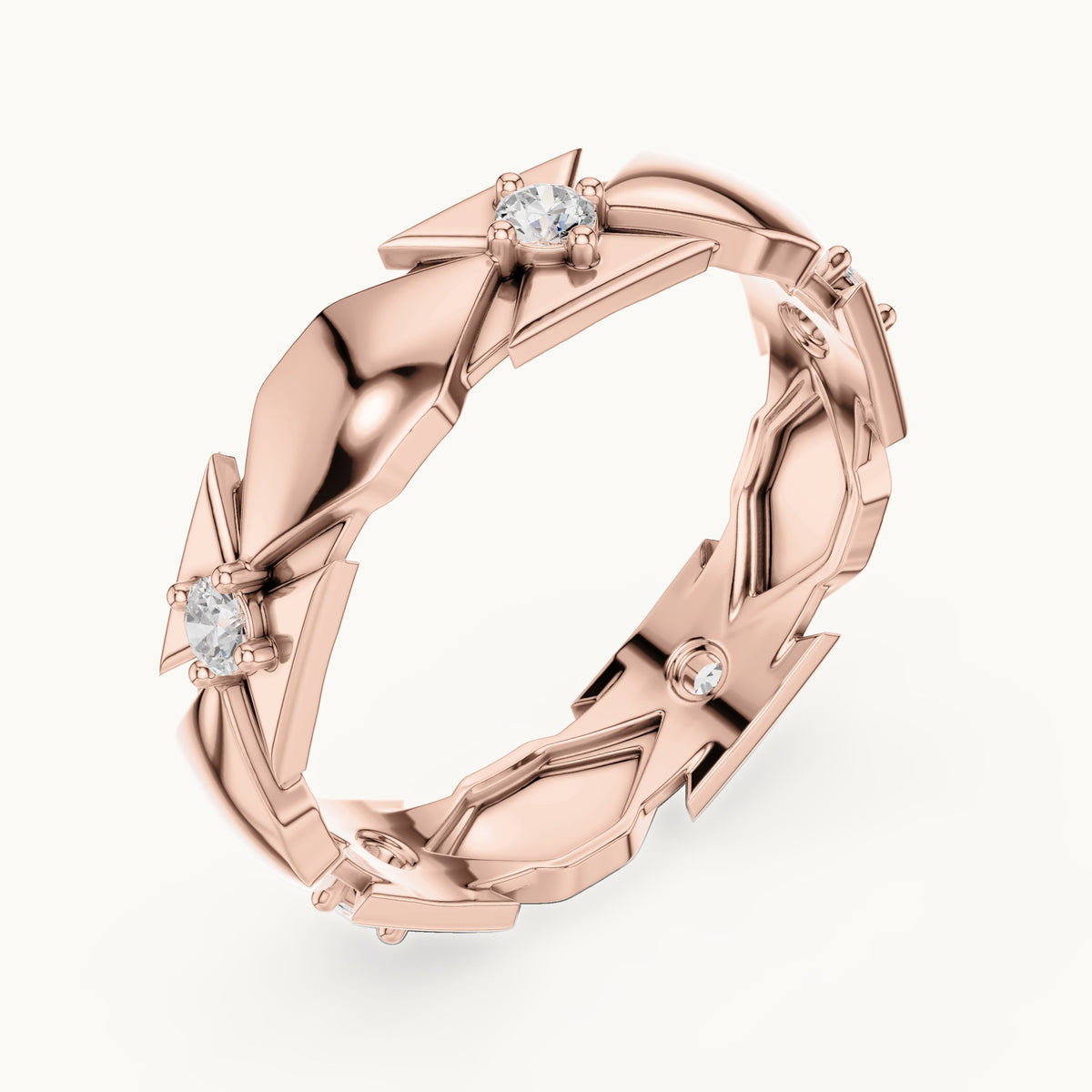 Round lab-grown diamond station full eternity band in rose gold, 0.175 CT TW, view 2