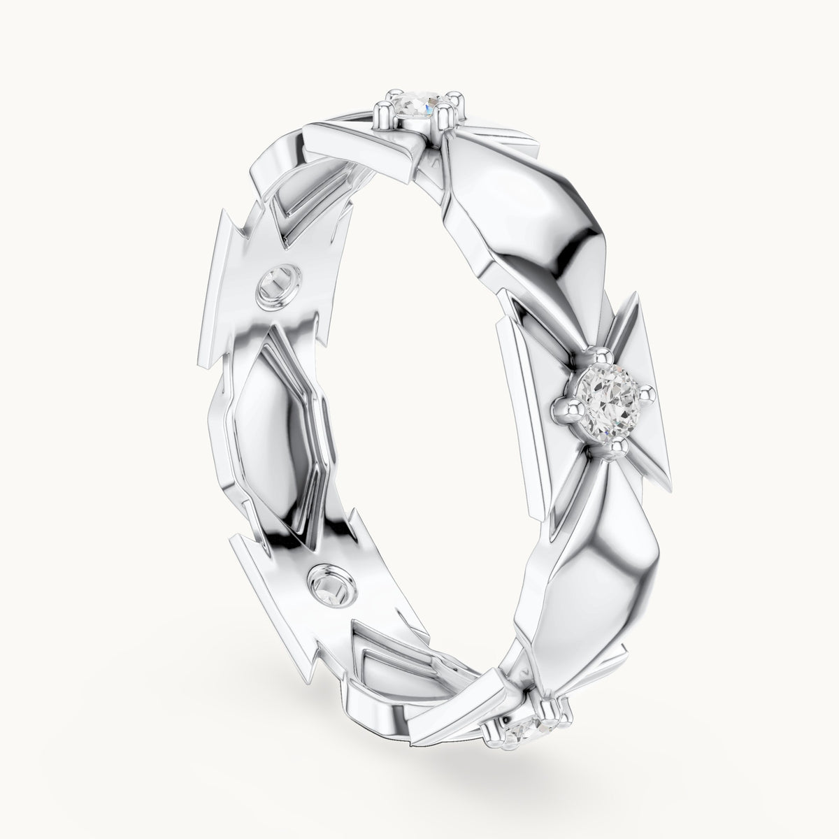 Round lab-grown diamond station full eternity band in white gold, 0.175 CT TW, view 1