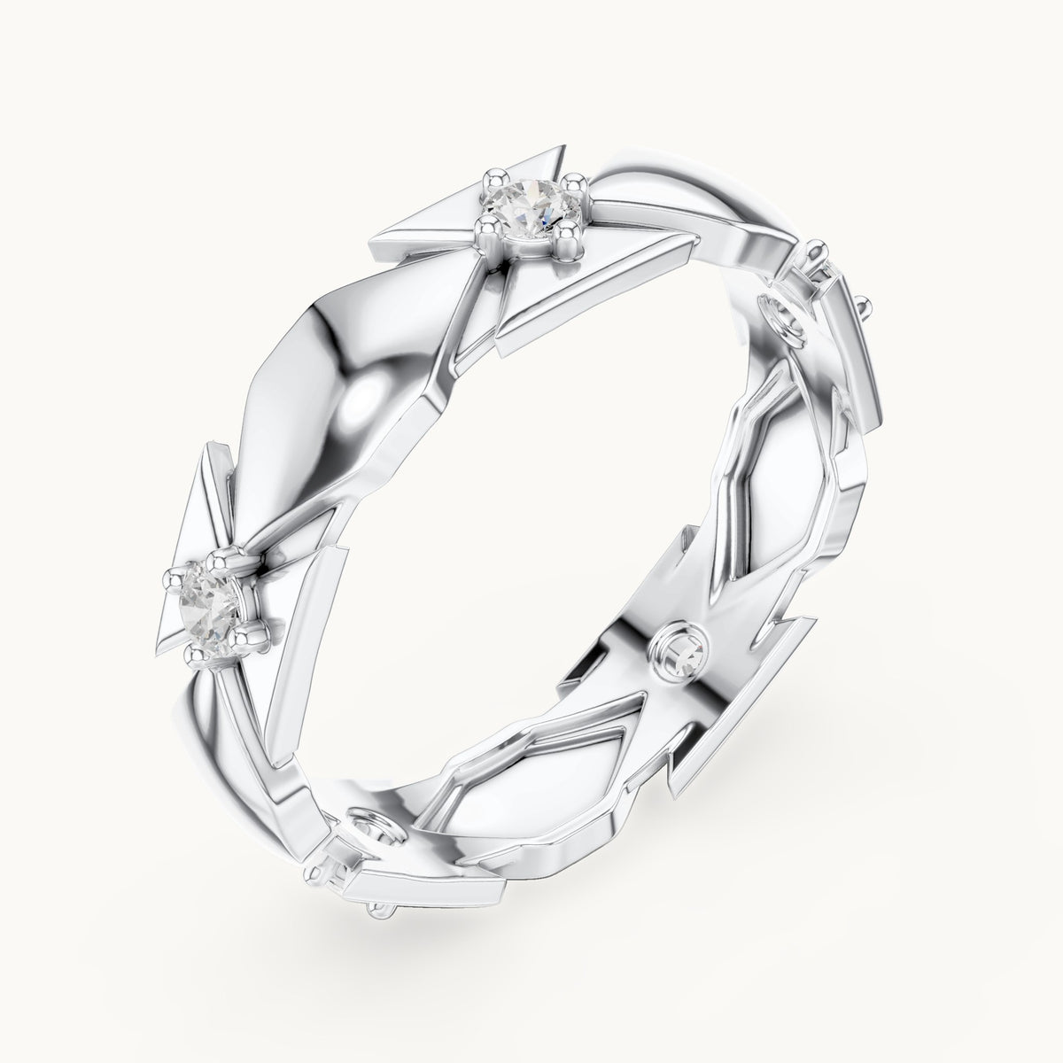 Round lab-grown diamond station full eternity band in white gold, 0.175 CT TW, view 2