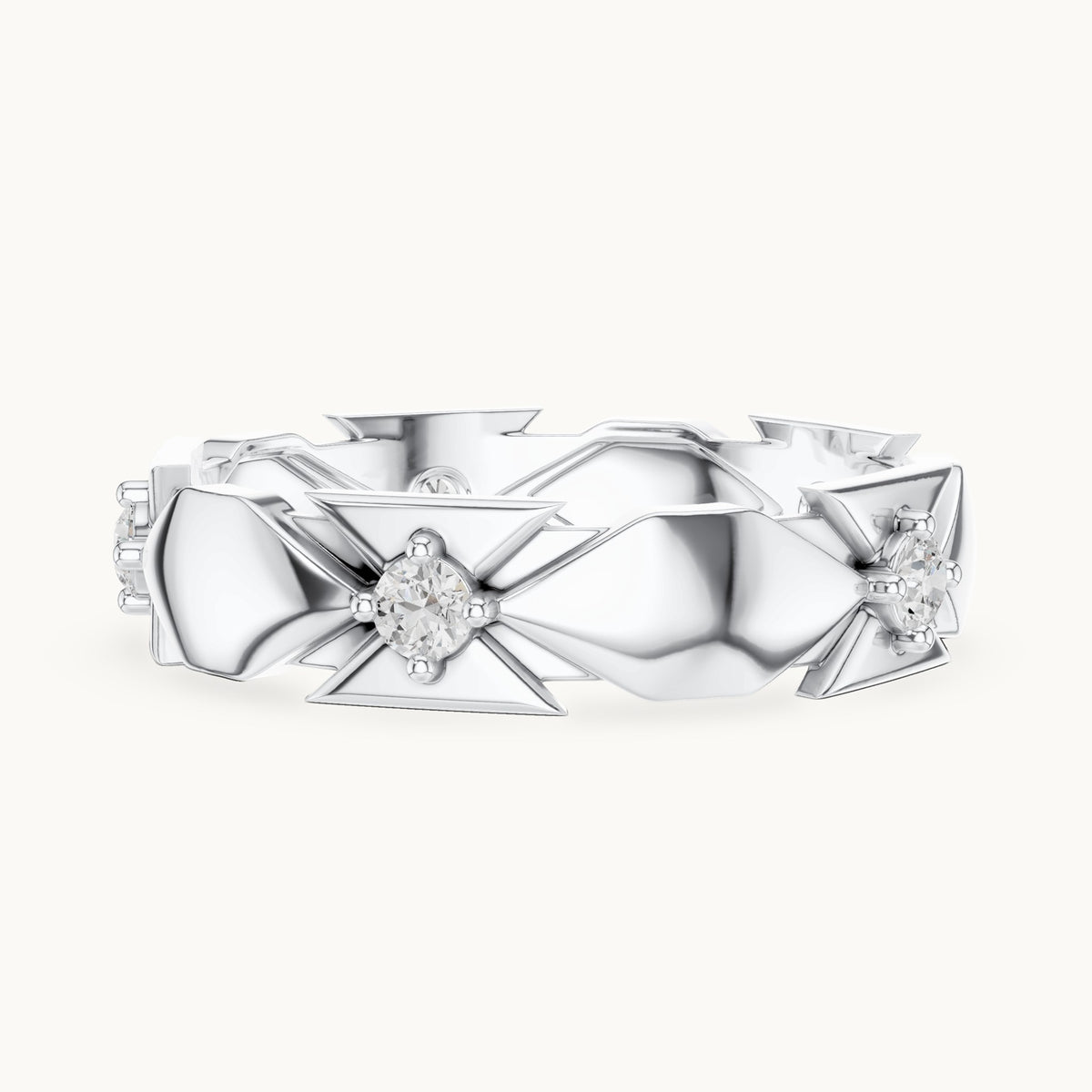 Round lab-grown diamond station full eternity band in white gold, 0.175 CT TW, view 3
