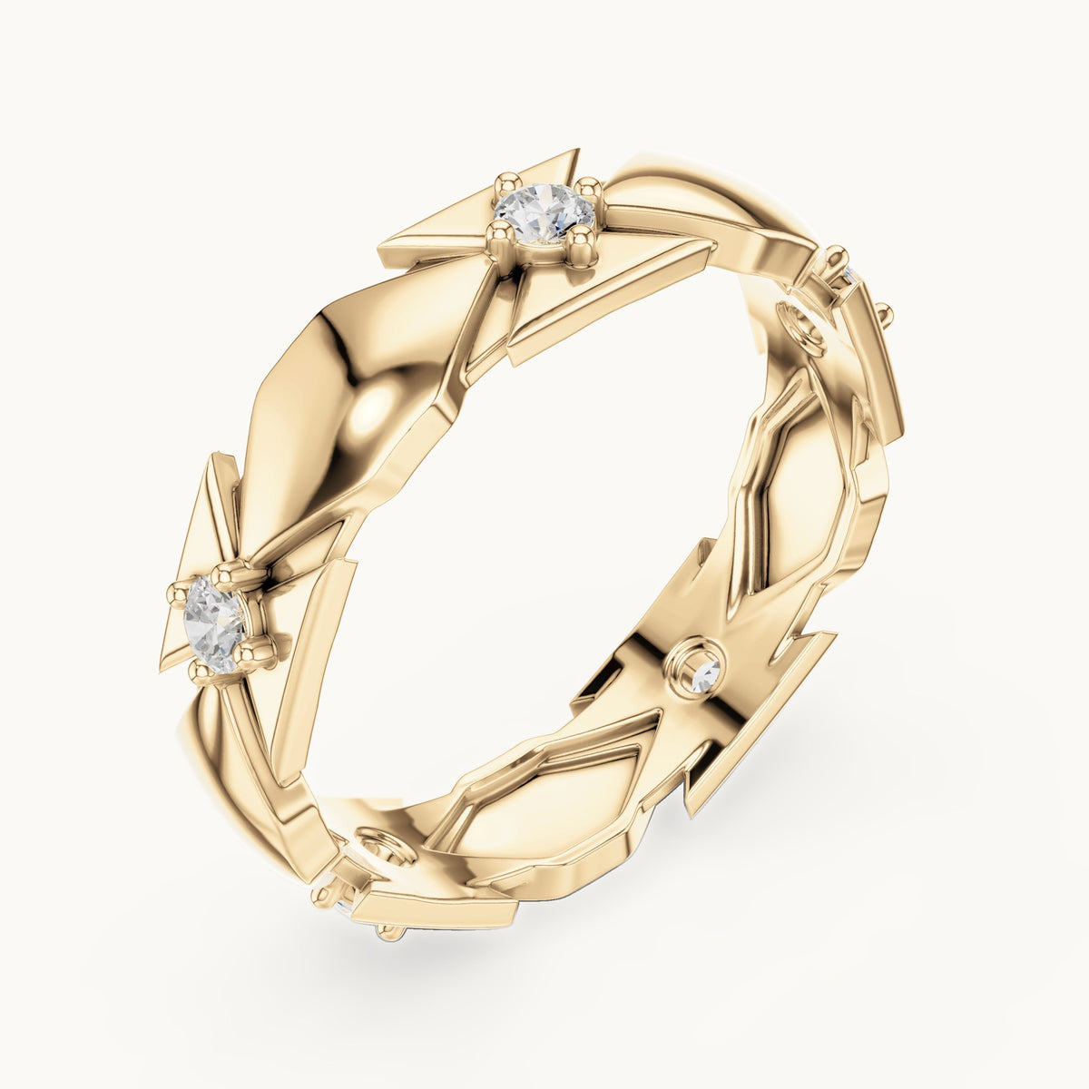 Round lab-grown diamond station full eternity band in yellow gold, 0.175 CT TW, view 2