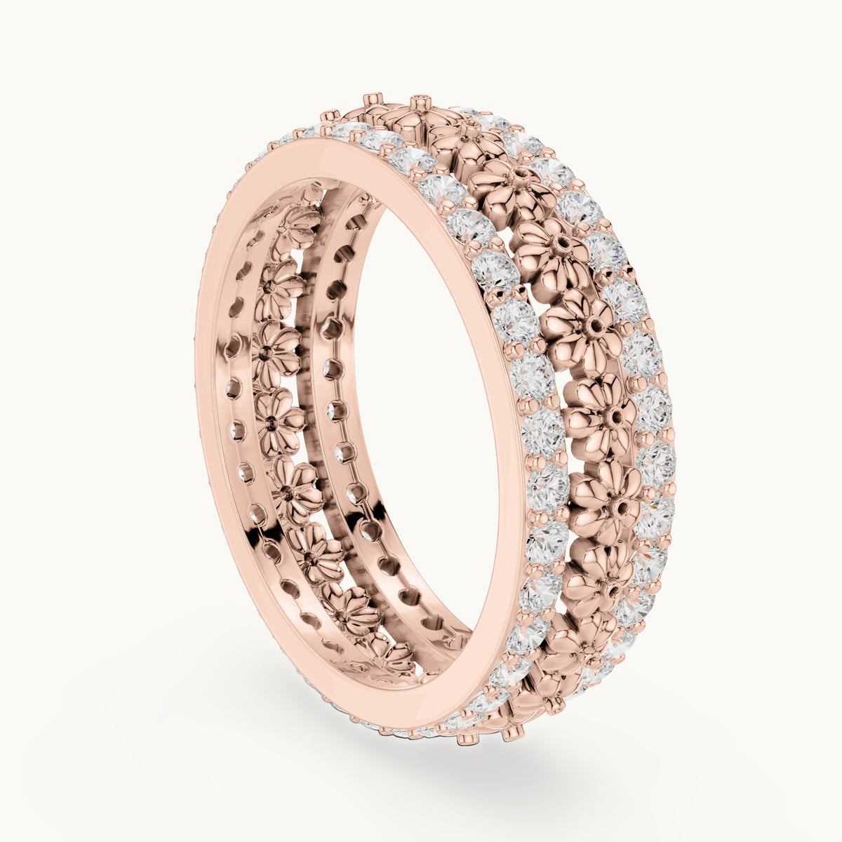 Round lab-grown diamond pavé full eternity band in rose gold, 0.864 CT TW, view 1