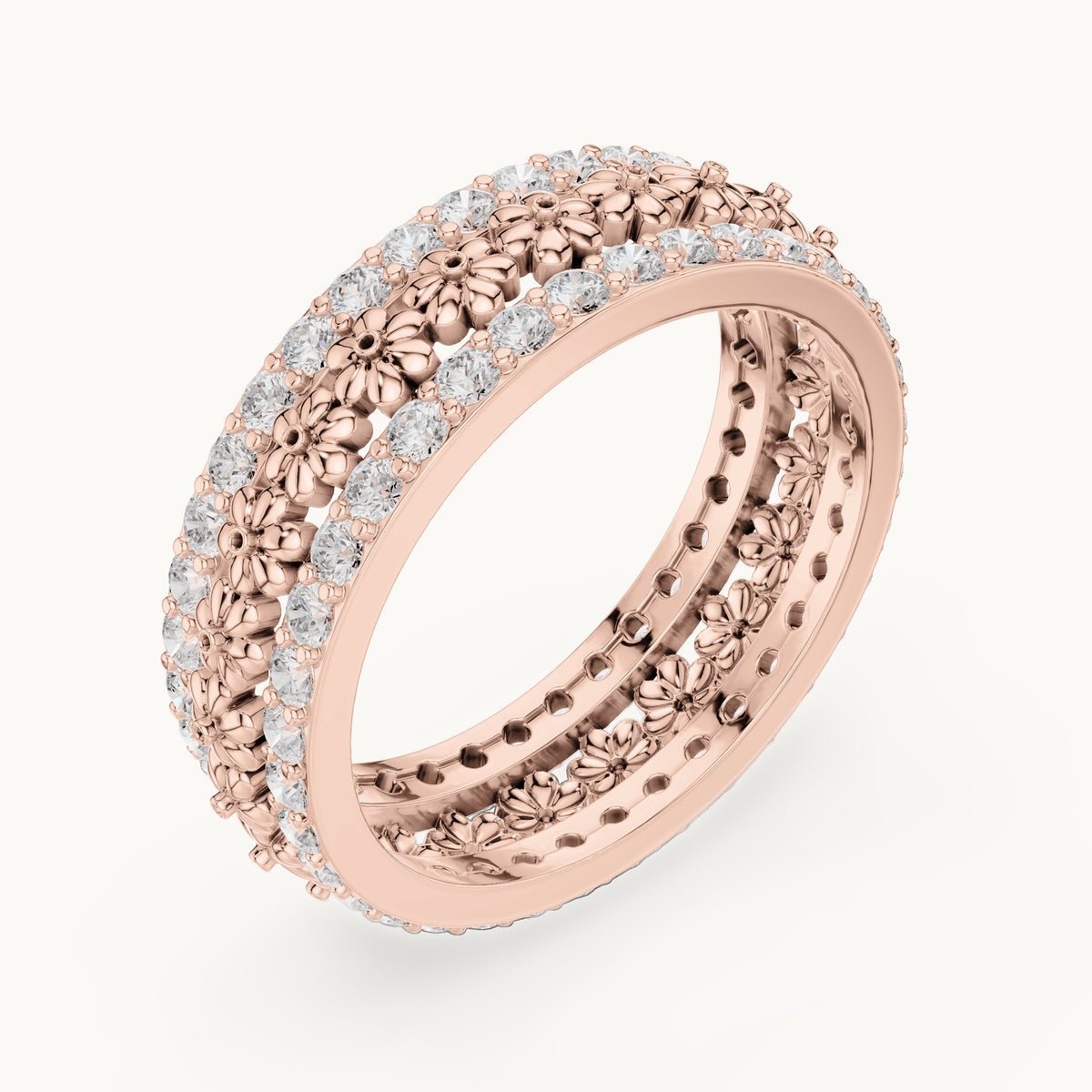 Round lab-grown diamond pavé full eternity band in rose gold, 0.864 CT TW, view 2