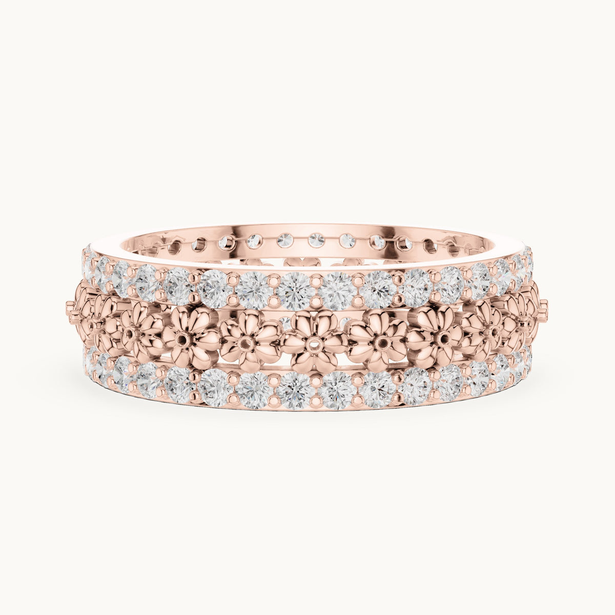 Round lab-grown diamond pavé full eternity band in rose gold, 0.864 CT TW, view 3