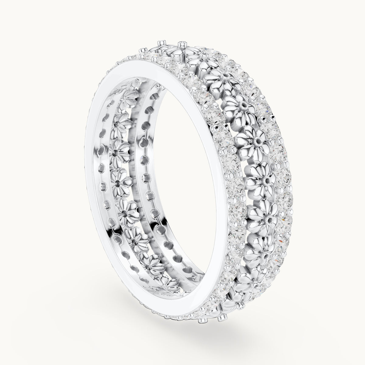 Round lab-grown diamond pavé full eternity band in white gold, 0.864 CT TW, view 1