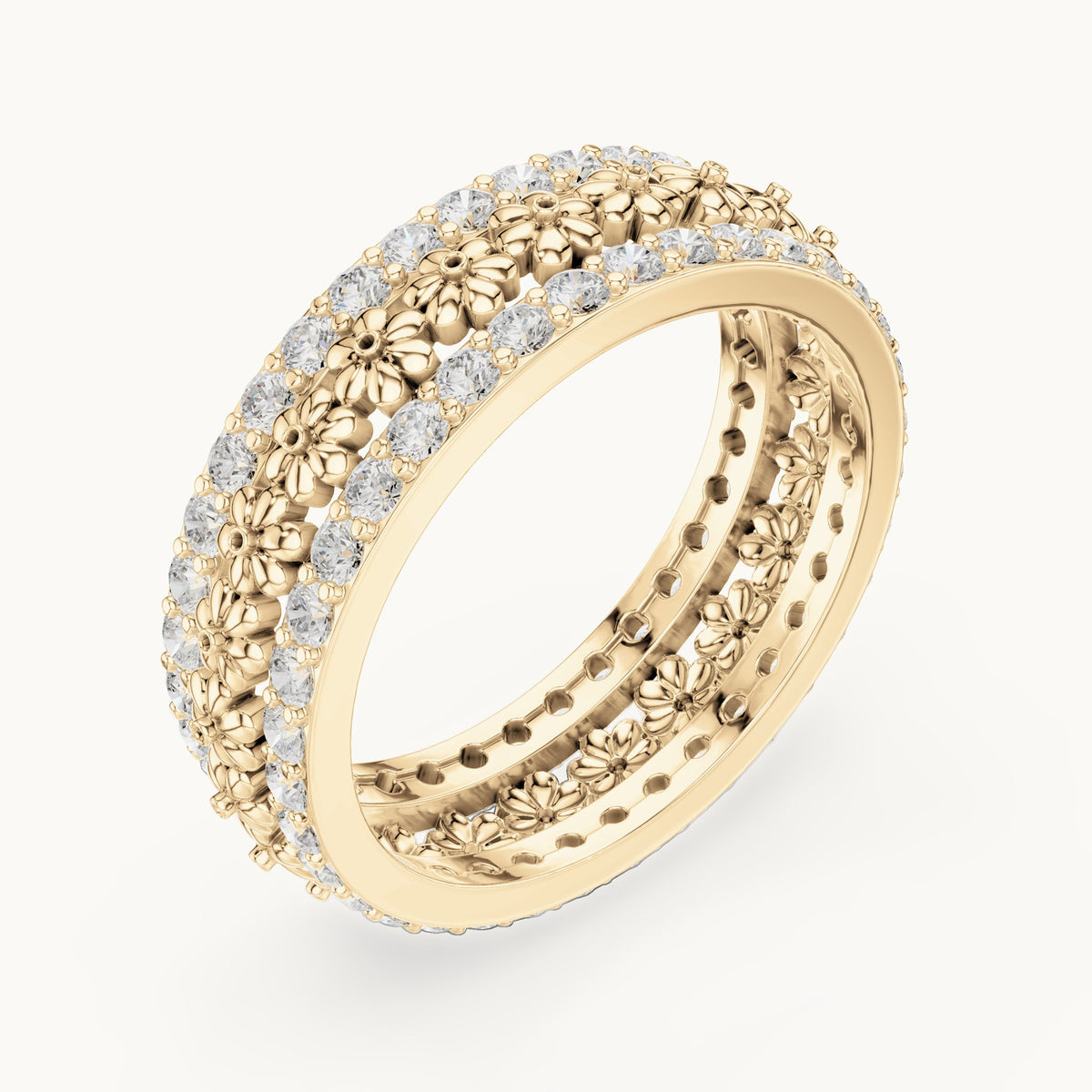 Round lab-grown diamond pavé full eternity band in yellow gold, 0.864 CT TW, view 2