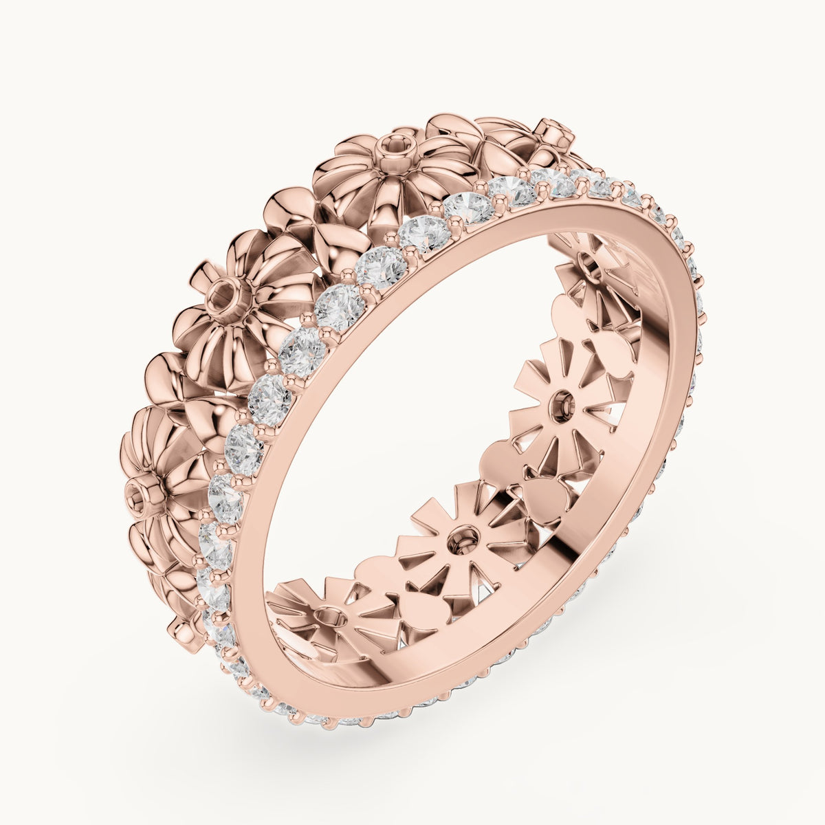 Round lab-grown diamond floral full eternity band in rose gold, 0.57 CT TW, view 2