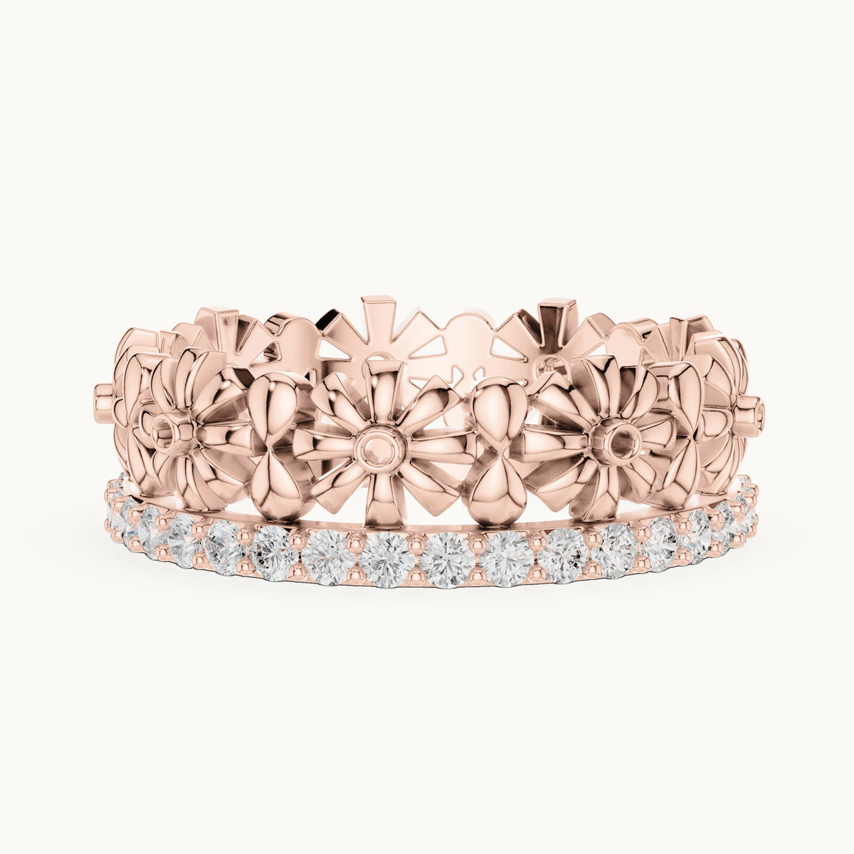 Round lab-grown diamond floral full eternity band in rose gold, 0.57 CT TW, view 3