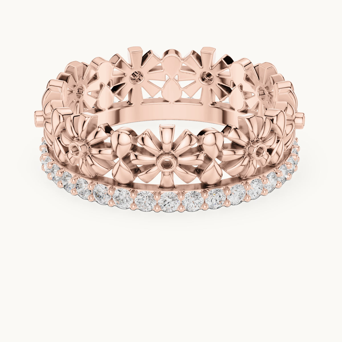 Round lab-grown diamond floral full eternity band in rose gold, 0.57 CT TW, view 4