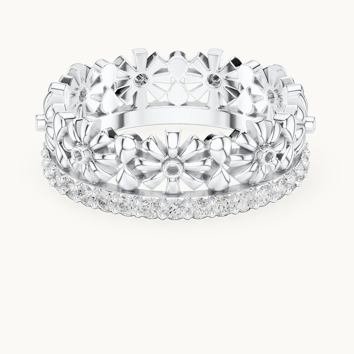 Round lab-grown diamond floral full eternity band in white gold, 0.57 CT TW, view 4