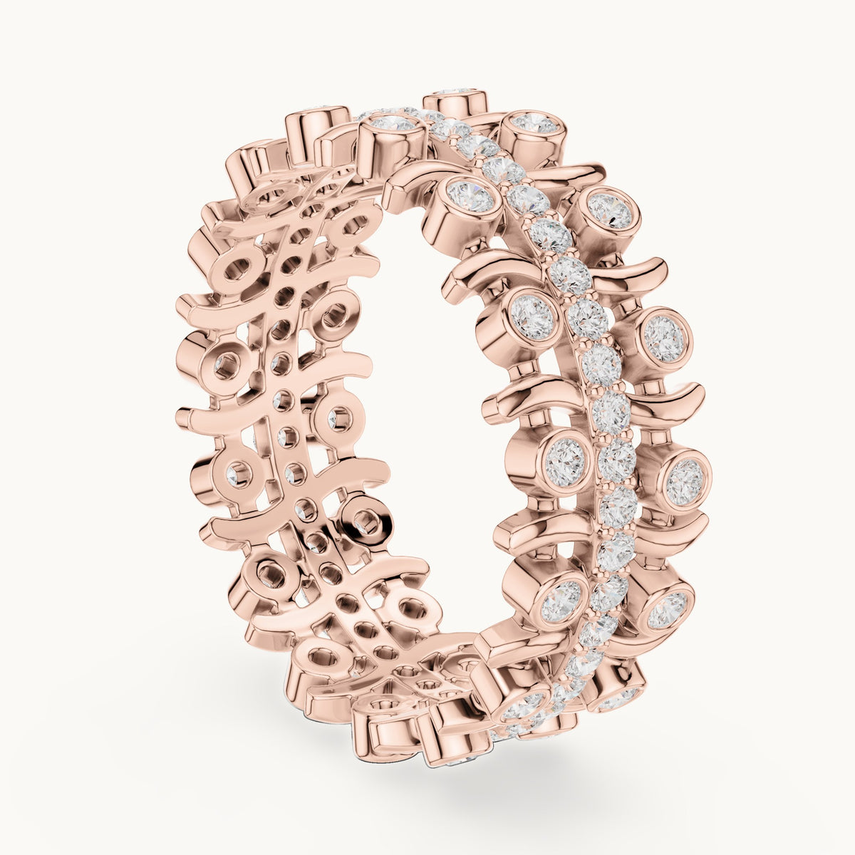 Round lab-grown diamond openwork full eternity band in rose gold, 0.712 CT TW, view 1