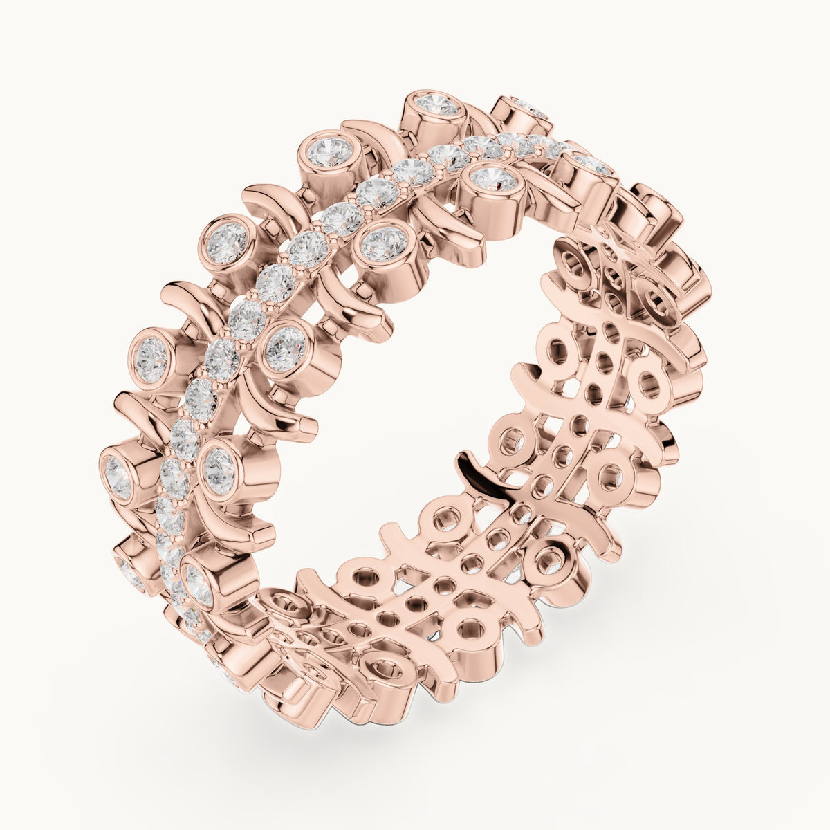 Round lab-grown diamond openwork full eternity band in rose gold, 0.712 CT TW, view 2