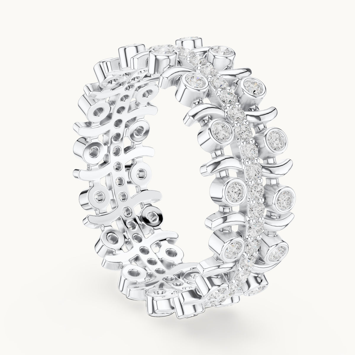 Round lab-grown diamond openwork full eternity band in white gold, 0.712 CT TW, view 1