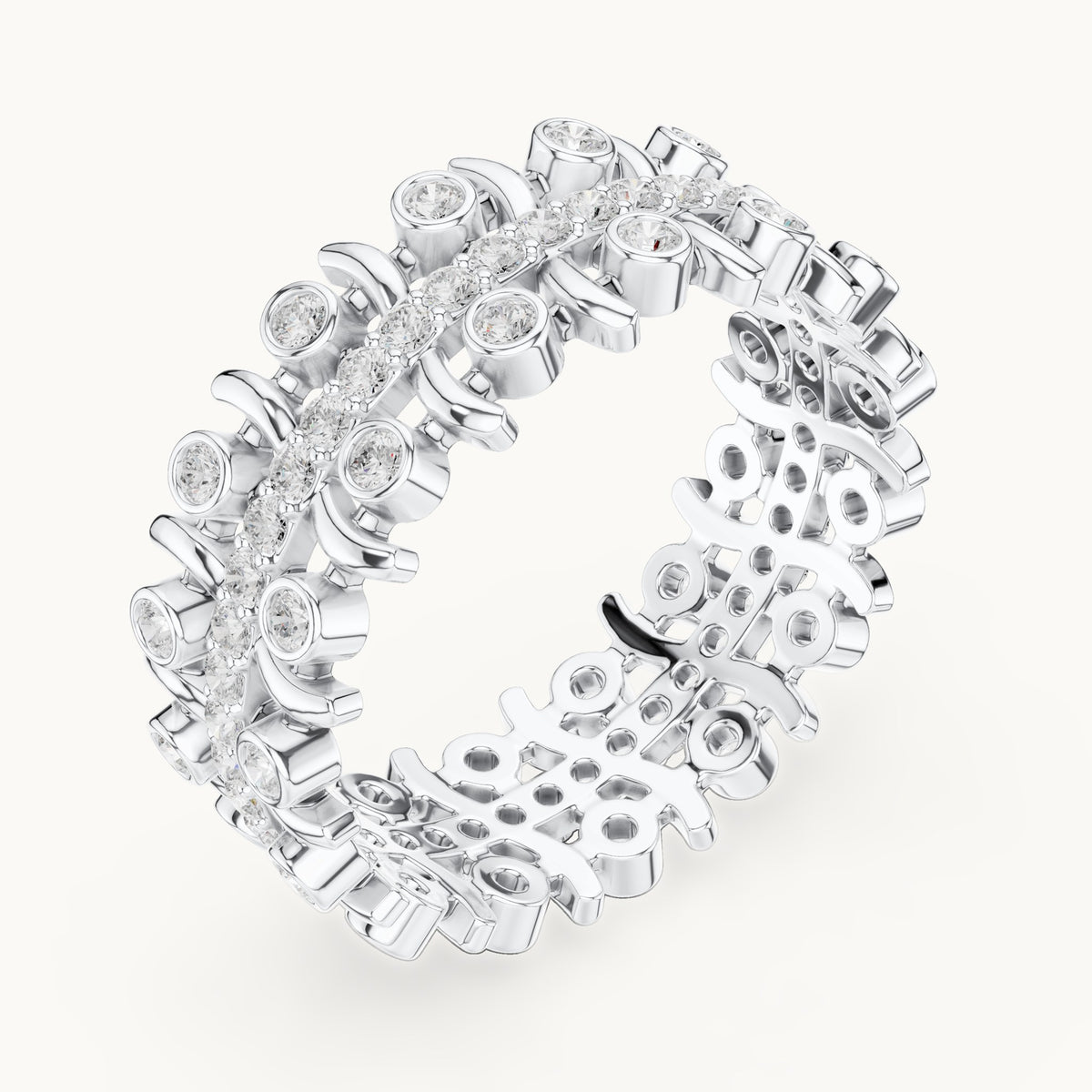Round lab-grown diamond openwork full eternity band in white gold, 0.712 CT TW, view 2