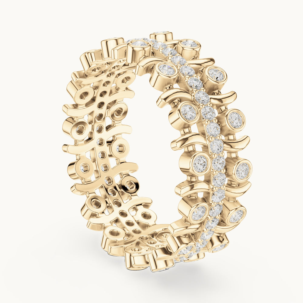 Round lab-grown diamond openwork full eternity band in yellow gold, 0.712 CT TW, view 1