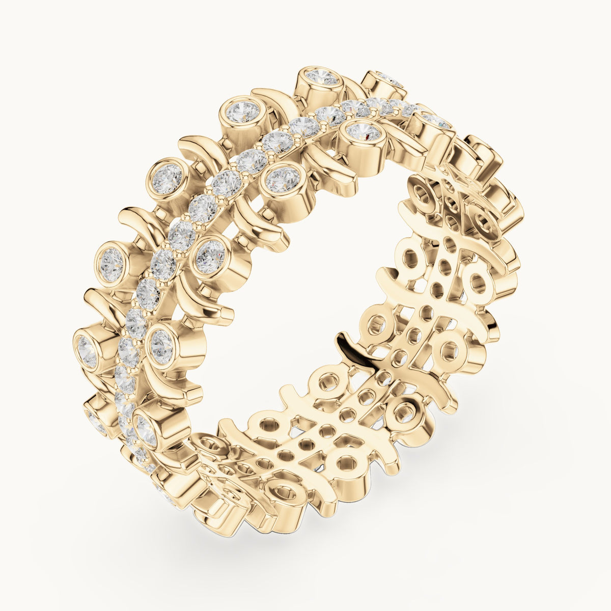 Round lab-grown diamond openwork full eternity band in yellow gold, 0.712 CT TW, view 2