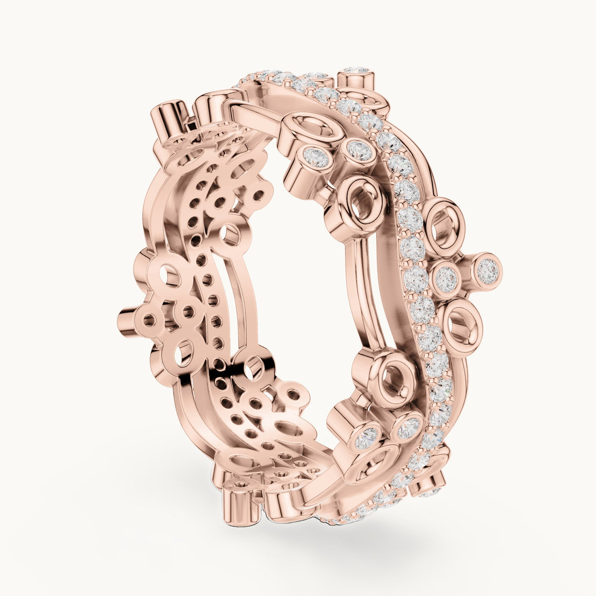 Round lab-grown diamond scroll full eternity band in rose gold, 0.466 CT TW, view 1