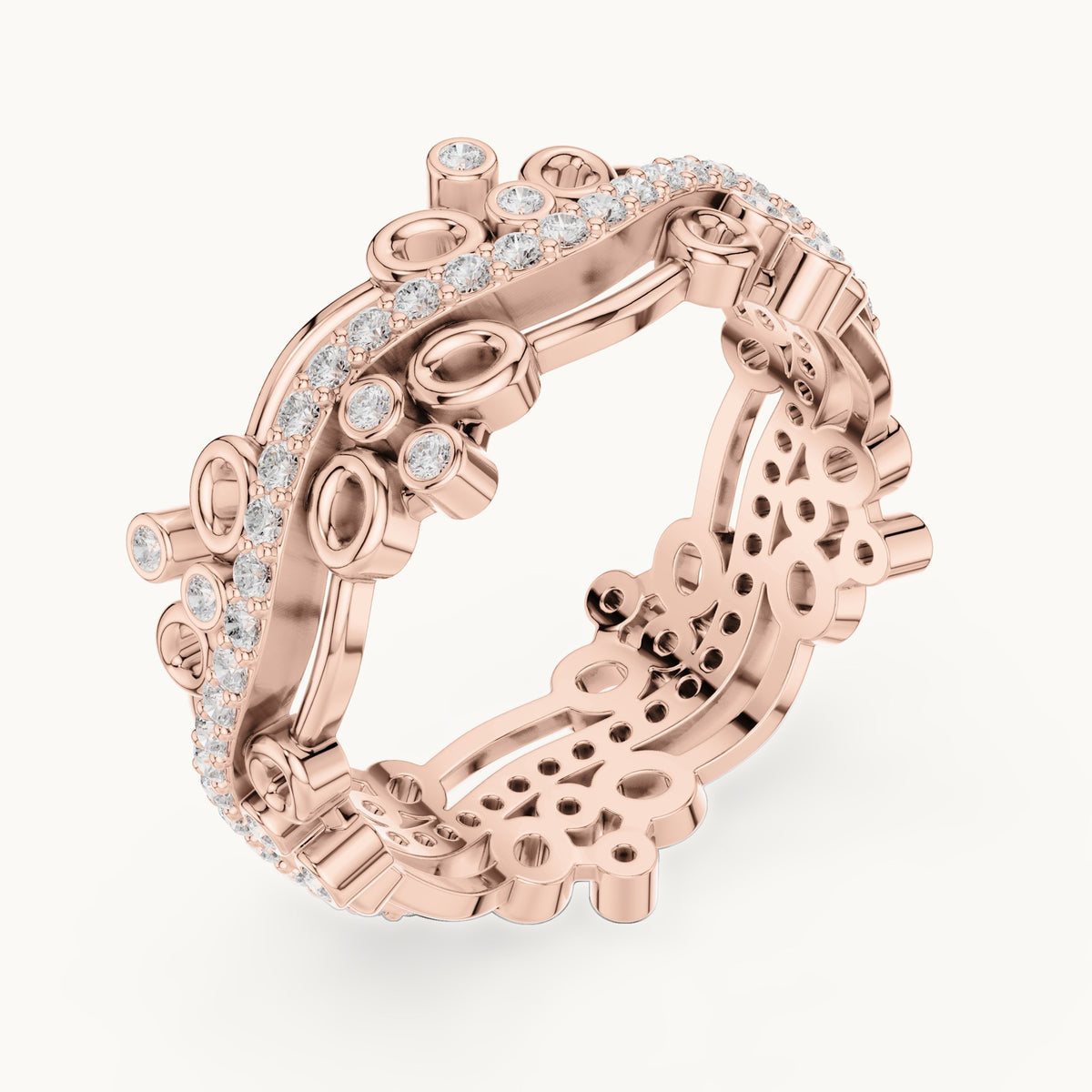 Round lab-grown diamond scroll full eternity band in rose gold, 0.466 CT TW, view 2