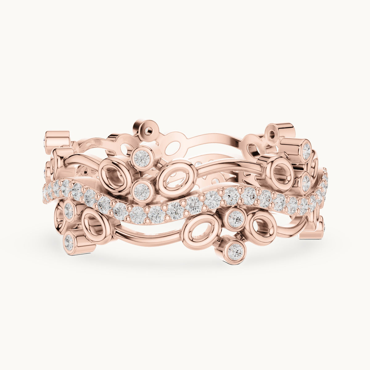 Round lab-grown diamond scroll full eternity band in rose gold, 0.466 CT TW, view 3