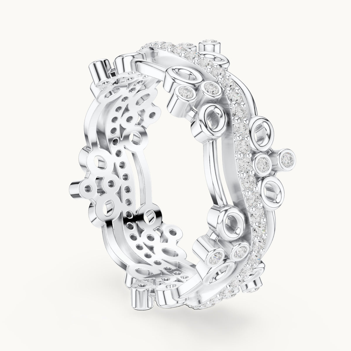 Round lab-grown diamond scroll full eternity band in white gold, 0.466 CT TW, view 1