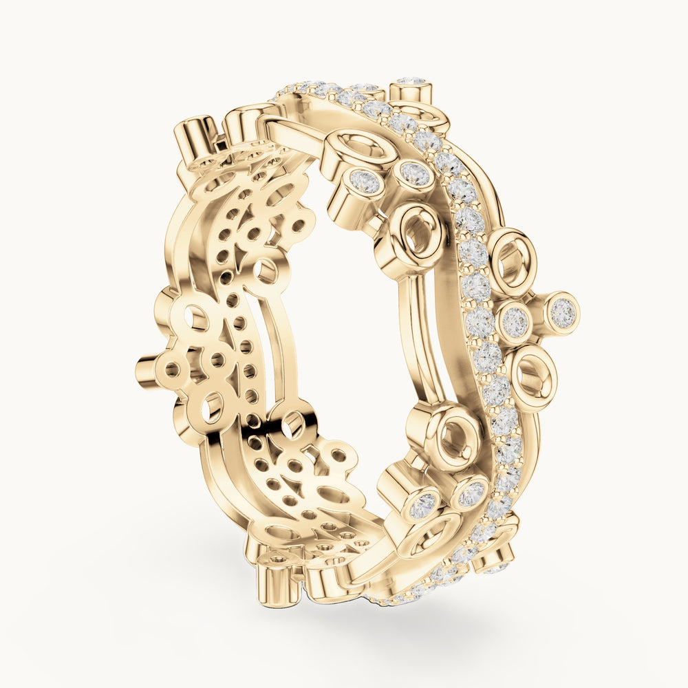 Round lab-grown diamond scroll full eternity band in yellow gold, 0.466 CT TW, view 1