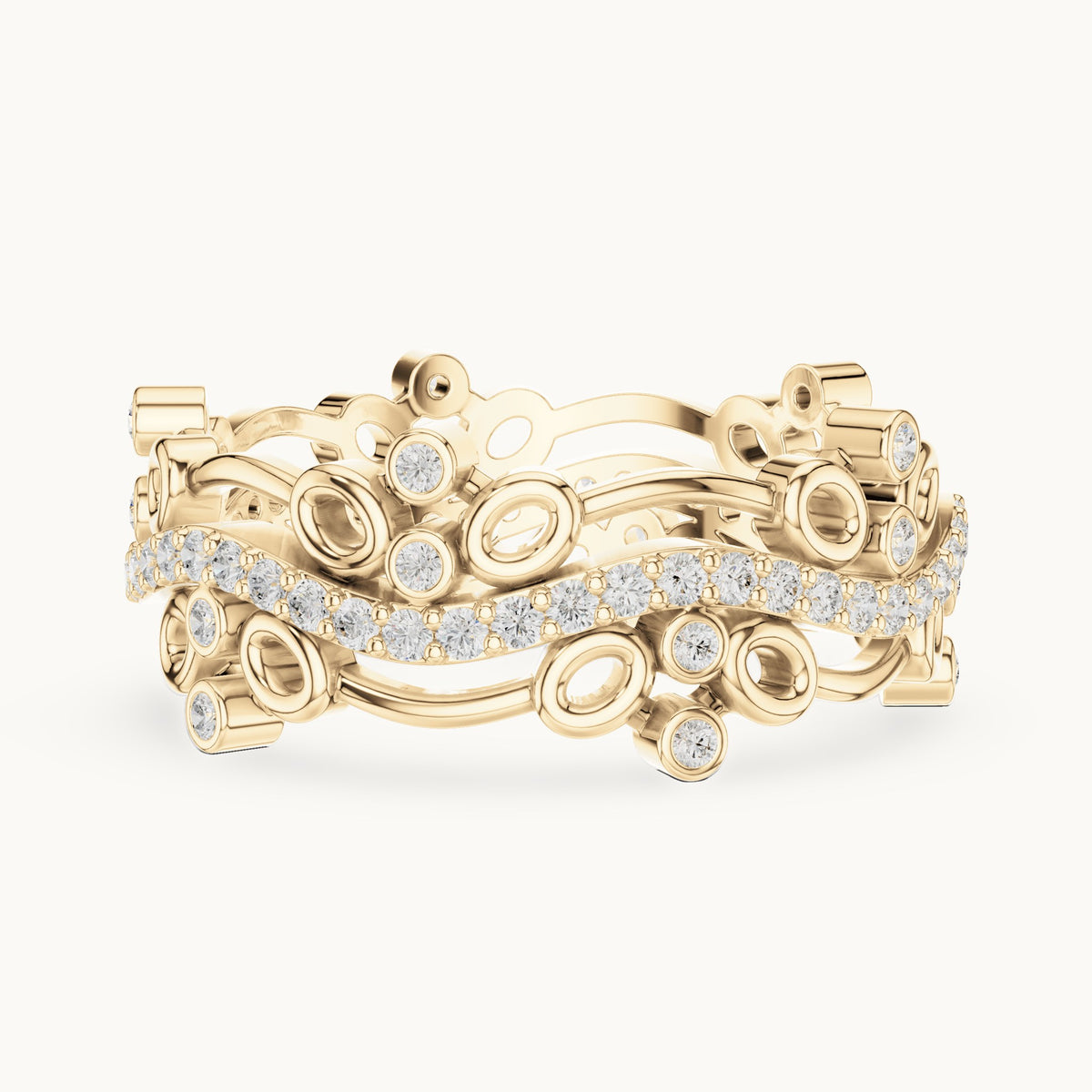 Round lab-grown diamond scroll full eternity band in yellow gold, 0.466 CT TW, view 3