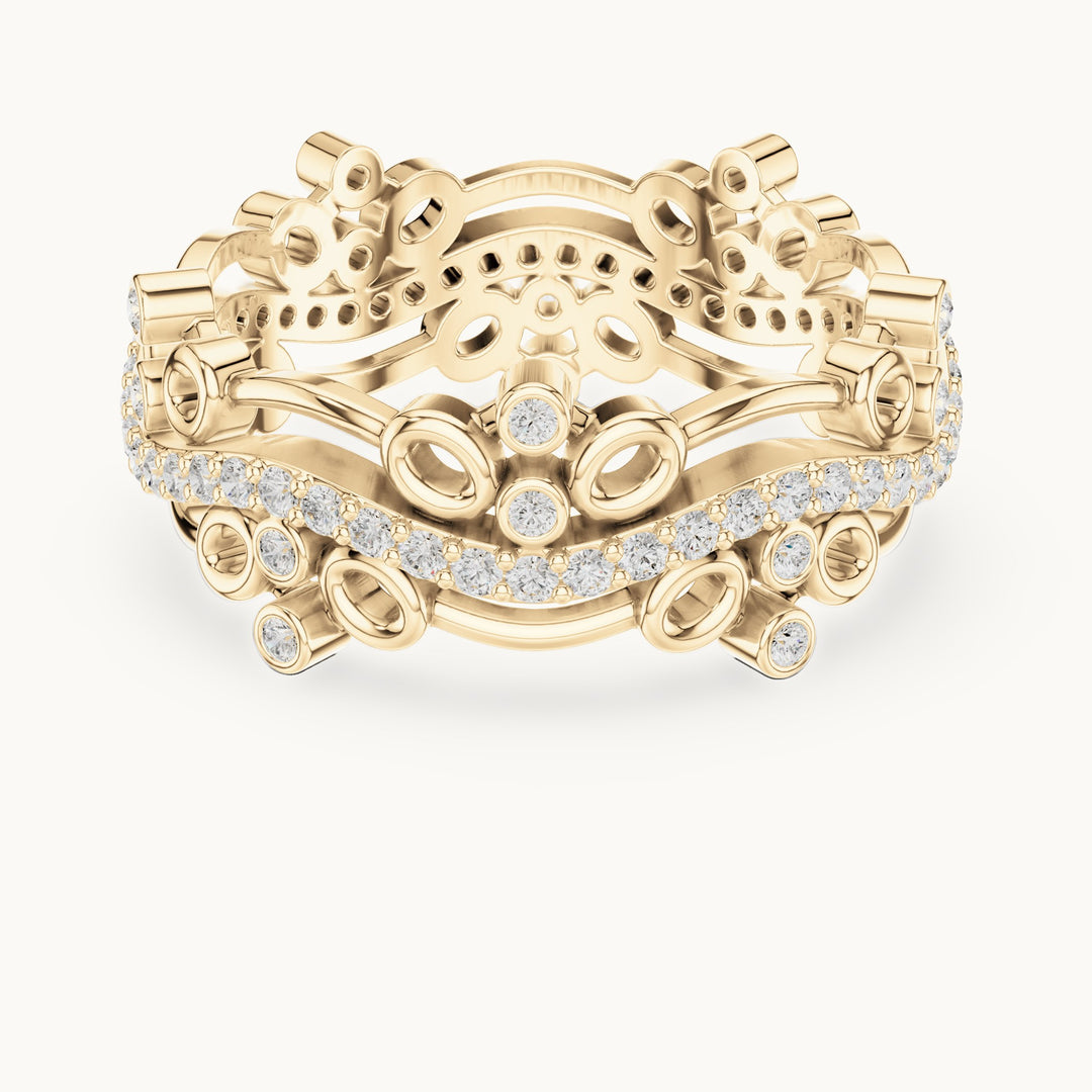 Round lab-grown diamond scroll full eternity band in yellow gold, 0.466 CT TW, view 4