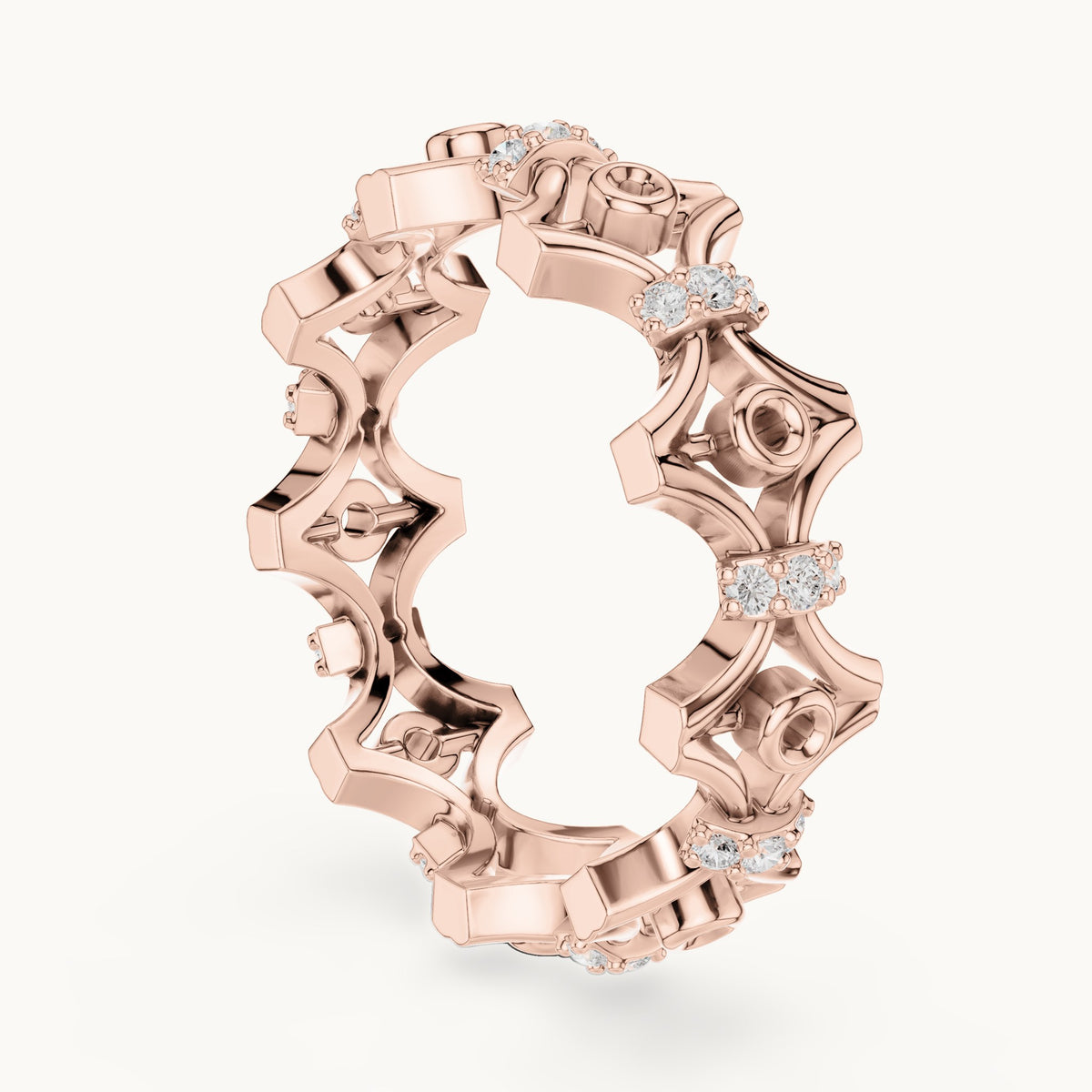 Round lab-grown diamond openwork full eternity band in rose gold, 0.288 CT TW, view 1