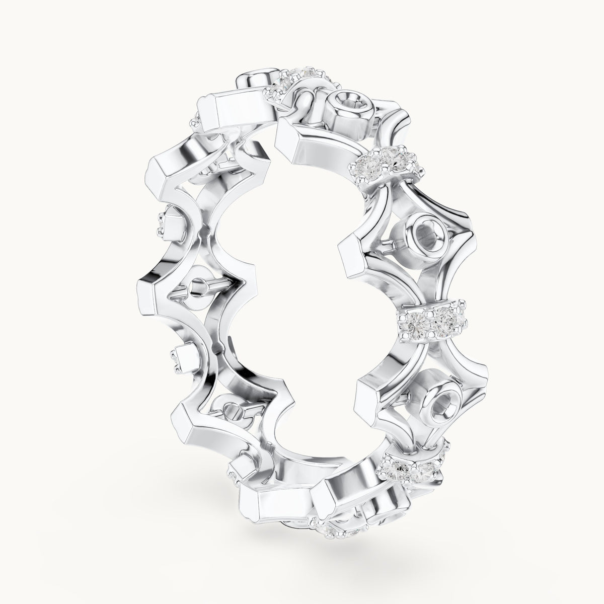 Round lab-grown diamond openwork full eternity band in white gold, 0.288 CT TW, view 1