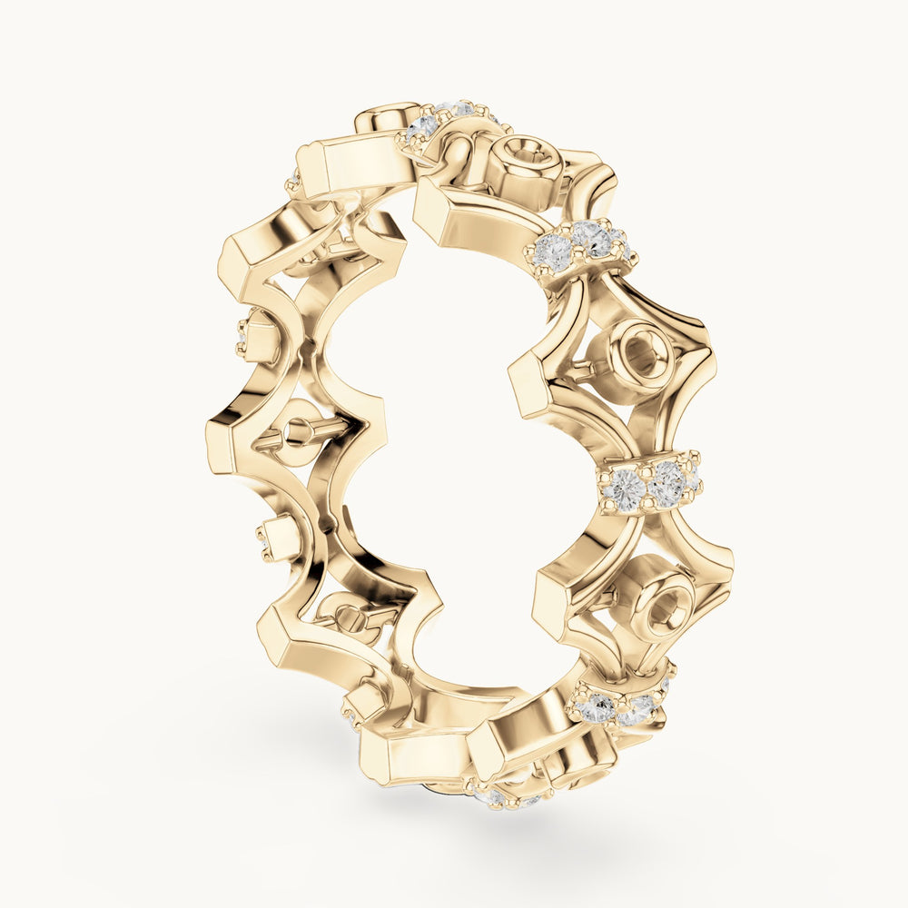 Round lab-grown diamond openwork full eternity band in yellow gold, 0.288 CT TW, view 1