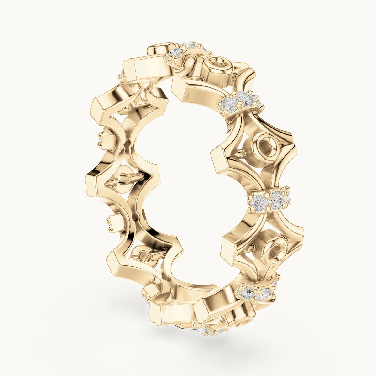 Round lab-grown diamond openwork full eternity band in yellow gold, 0.288 CT TW, view 1