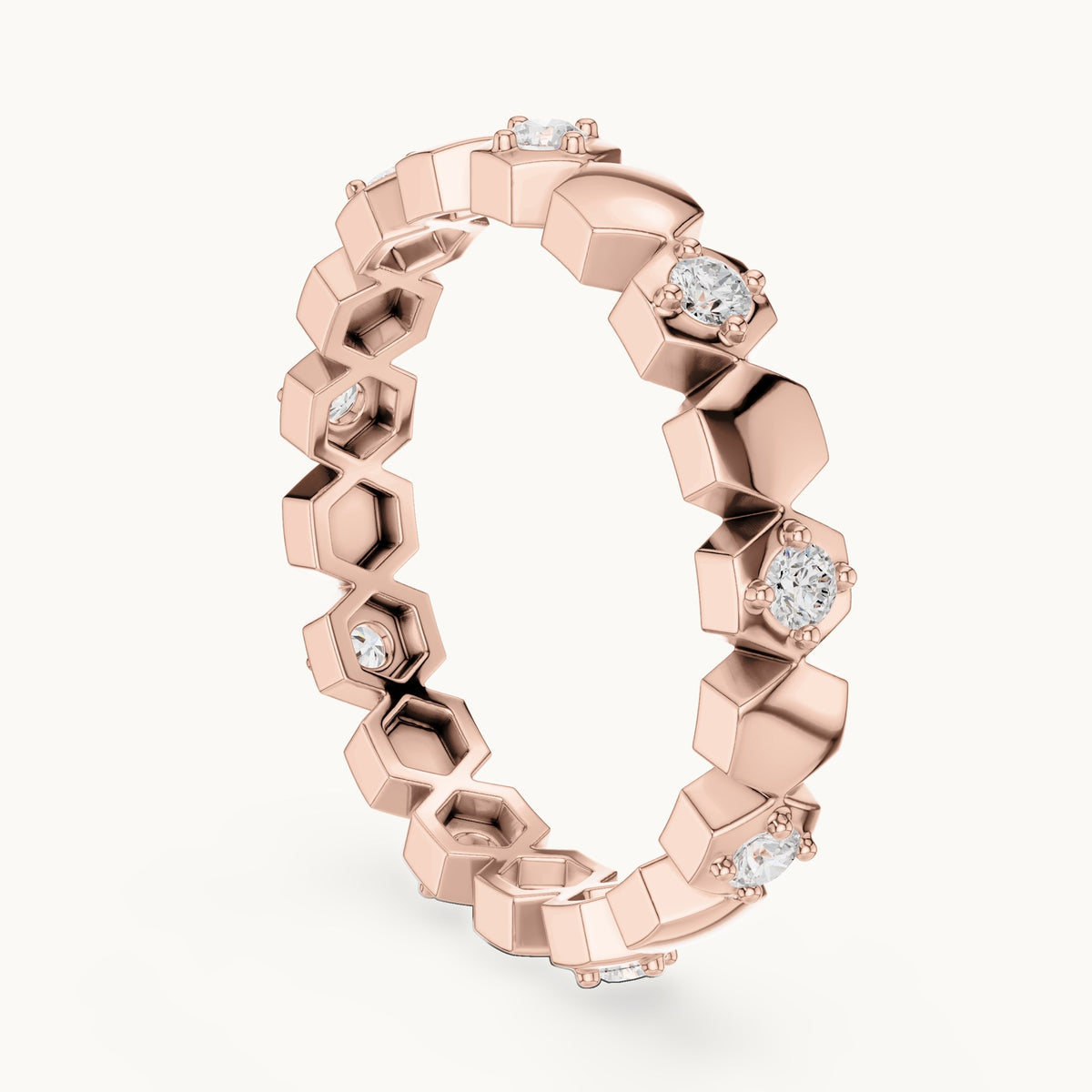 Round lab-grown diamond station full eternity band in rose gold, 0.315 CT TW, view 1