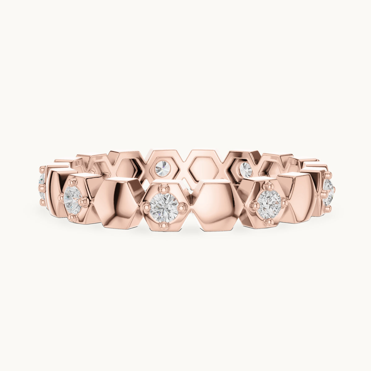 Round lab-grown diamond station full eternity band in rose gold, 0.315 CT TW, view 3
