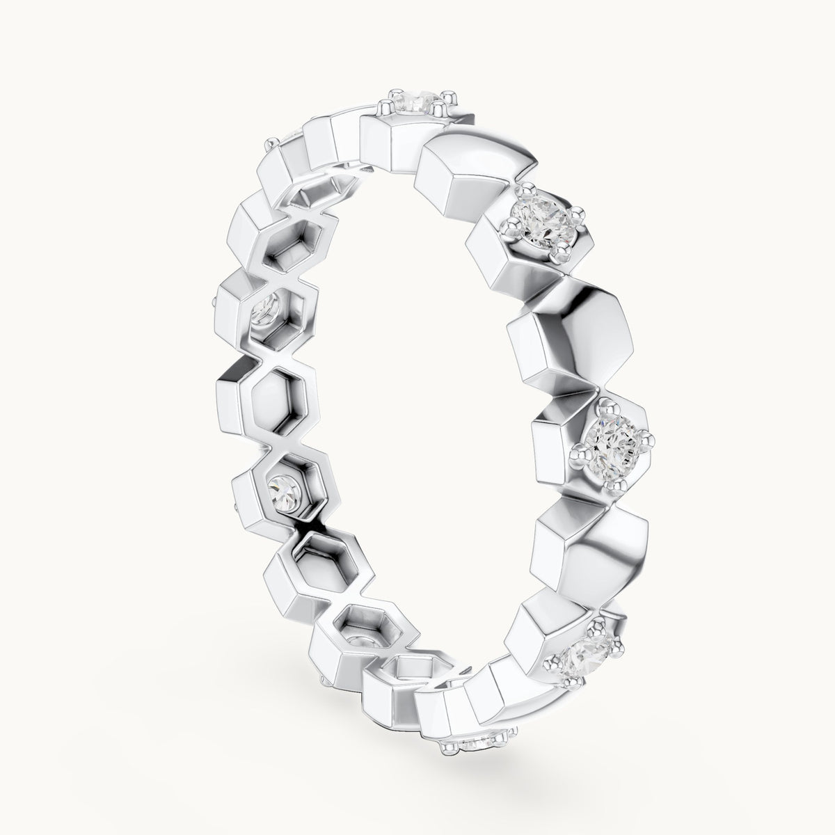 Round lab-grown diamond station full eternity band in white gold, 0.315 CT TW, view 1