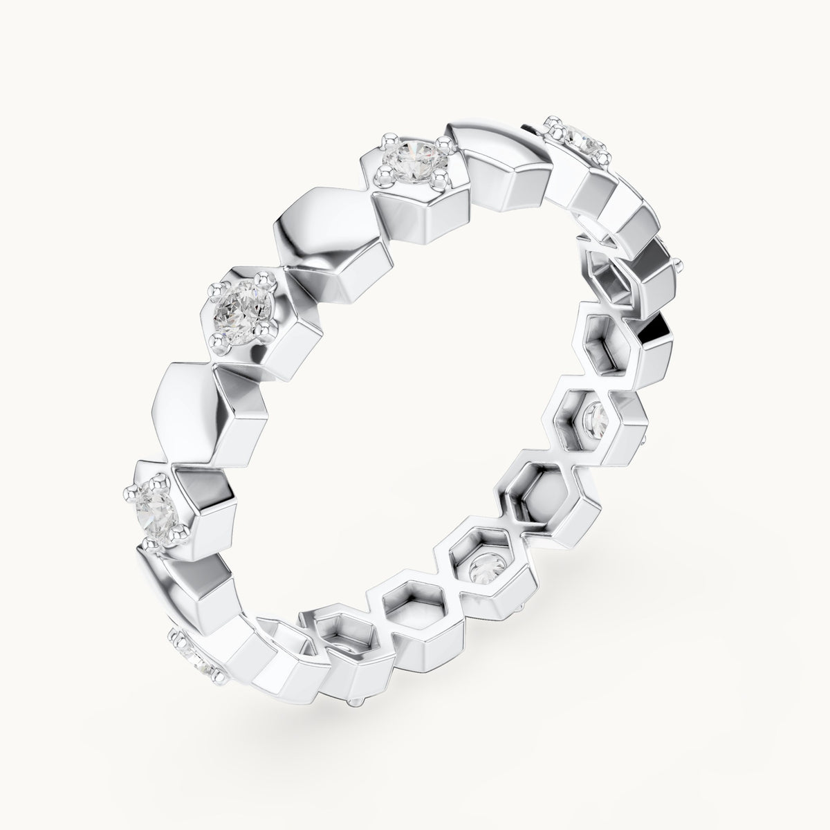 Round lab-grown diamond station full eternity band in white gold, 0.315 CT TW, view 2