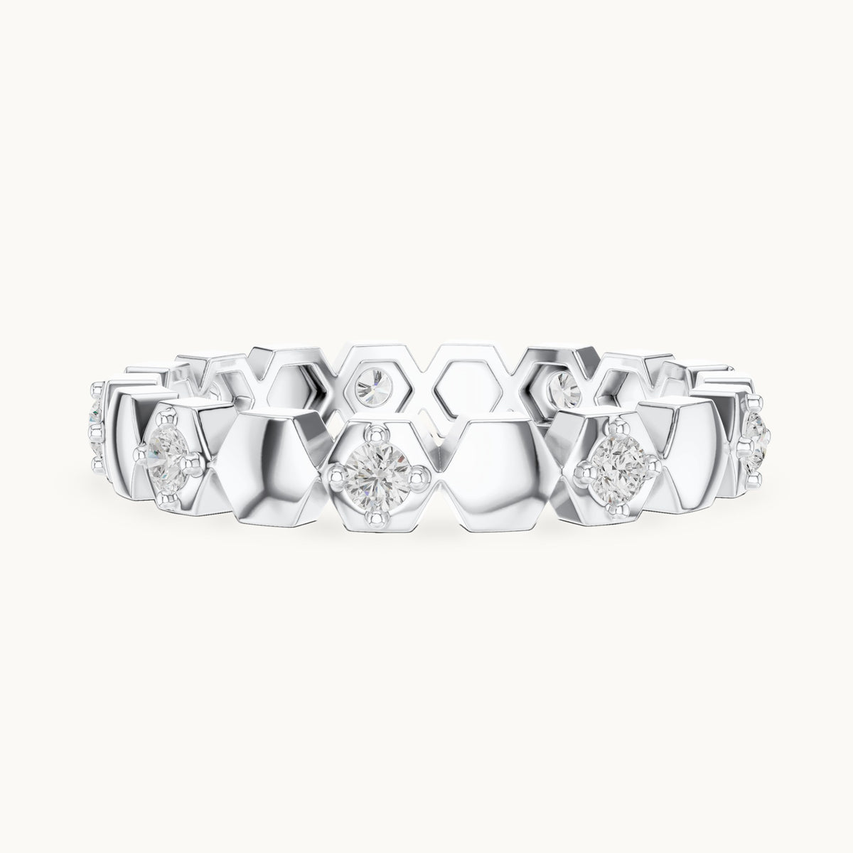 Round lab-grown diamond station full eternity band in white gold, 0.315 CT TW, view 3