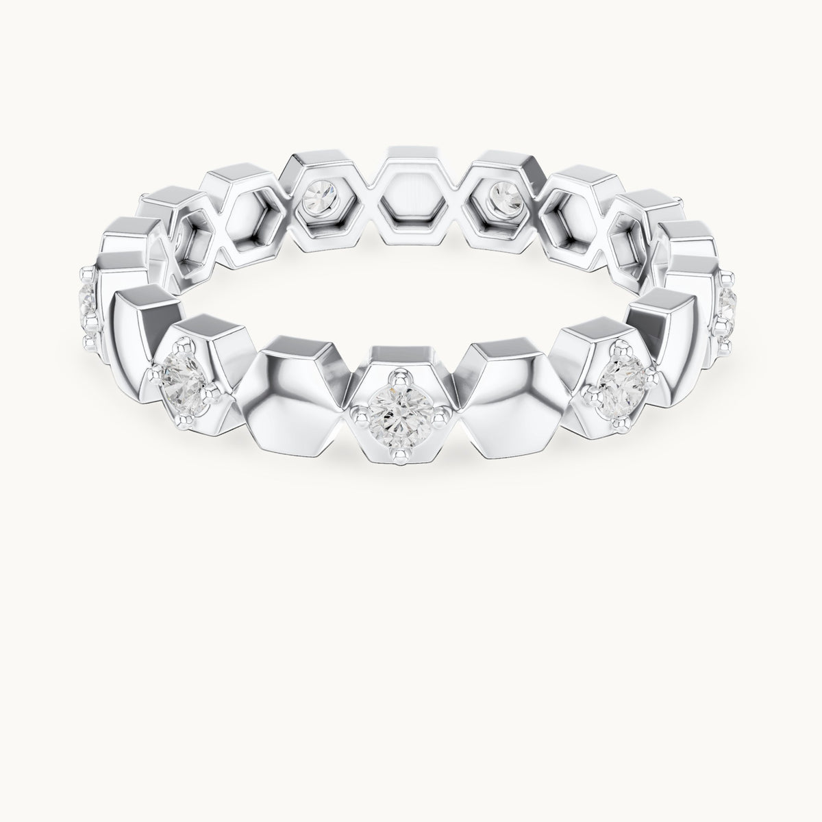 Round lab-grown diamond station full eternity band in white gold, 0.315 CT TW, view 4